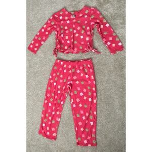 Joe Boxer Present Pink 2 pc Button Shirt & Pants Fleece Set Girls 4/5 NEW NWOT